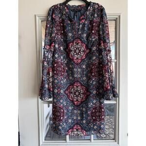 WHBMBoho Floral Bell Sleeve Dress Blue Rose S Size